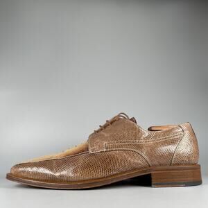 David Eden Men's Size 11 Tan Brown Crocodile Lizard Square Toe Derby Dress Shoes